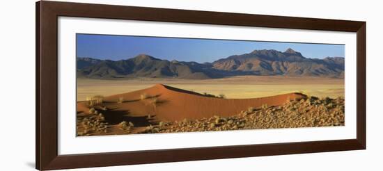 Panoramic View Over Orange Sand Dunes Towards Mountains, Namib Rand Private Game Reserve, Namibia-Lee Frost-Framed Photographic Print