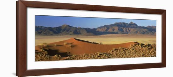 Panoramic View Over Orange Sand Dunes Towards Mountains, Namib Rand Private Game Reserve, Namibia-Lee Frost-Framed Photographic Print