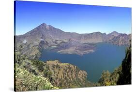 Panoramic View over the Lake Inside the Crater of Rinjani, Lombok, Indonesia-Mark Taylor-Stretched Canvas