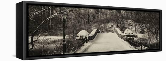 Panoramic View - Snowy Gapstow Bridge of Central Park, Manhattan in New York City-Philippe Hugonnard-Framed Stretched Canvas