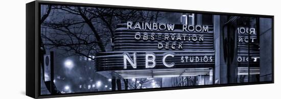 Panoramic View - the NBC Studios in the New York City in the Snow at Night-Philippe Hugonnard-Framed Stretched Canvas