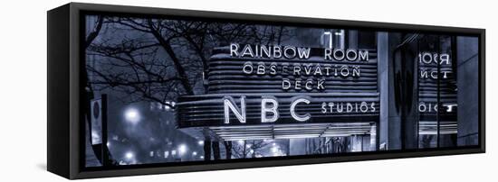 Panoramic View - the NBC Studios in the New York City in the Snow at Night-Philippe Hugonnard-Framed Stretched Canvas