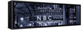 Panoramic View - the NBC Studios in the New York City in the Snow at Night-Philippe Hugonnard-Framed Stretched Canvas