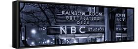 Panoramic View - the NBC Studios in the New York City in the Snow at Night-Philippe Hugonnard-Framed Stretched Canvas