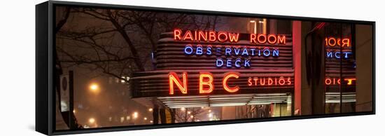 Panoramic View - the NBC Studios in the New York City in the Snow at Night-Philippe Hugonnard-Framed Stretched Canvas