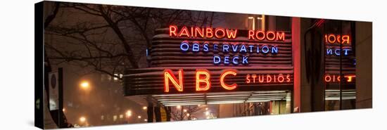 Panoramic View - the NBC Studios in the New York City in the Snow at Night-Philippe Hugonnard-Stretched Canvas