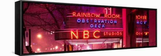 Panoramic View - the NBC Studios in the New York City in the Snow at Night-Philippe Hugonnard-Framed Stretched Canvas