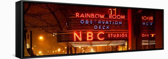 Panoramic View - the NBC Studios in the New York City in the Snow at Night-Philippe Hugonnard-Framed Stretched Canvas