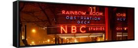 Panoramic View - the NBC Studios in the New York City in the Snow at Night-Philippe Hugonnard-Framed Stretched Canvas