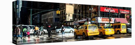 Panoramic View - Urban Street Scene with NYC Yellow Taxis / Cabs in Winter-Philippe Hugonnard-Stretched Canvas