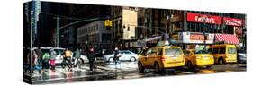 Panoramic View - Urban Street Scene with NYC Yellow Taxis / Cabs in Winter-Philippe Hugonnard-Stretched Canvas