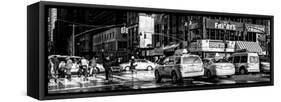 Panoramic View - Urban Street Scene with NYC Yellow Taxis / Cabs in Winter-Philippe Hugonnard-Framed Stretched Canvas