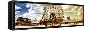 Panoramic View, Vintage Beach, Wonder Wheel, Coney Island, Brooklyn, New York, United States-Philippe Hugonnard-Framed Stretched Canvas