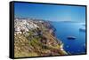 Panoramic View with Cruise Boats - Santorini-Maugli-l-Framed Stretched Canvas