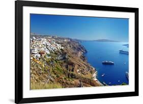 Panoramic View with Cruise Boats - Santorini-Maugli-l-Framed Photographic Print