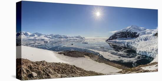 Panoramic View with Sunburst of Neko Harbor, Antarctica, Polar Regions-Michael Nolan-Stretched Canvas