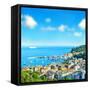 Panoramic View with Tilt-Shift Effect. Santa Margherita, Ligurian Resort , Italian Riviera. Beautif-LiliGraphie-Framed Stretched Canvas
