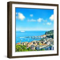 Panoramic View with Tilt-Shift Effect. Santa Margherita, Ligurian Resort , Italian Riviera. Beautif-LiliGraphie-Framed Photographic Print