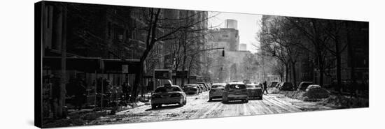 Panoramic View - Yellow Taxis on Fifth Avenue Snow in Manhattan-Philippe Hugonnard-Stretched Canvas