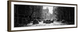 Panoramic View - Yellow Taxis on Fifth Avenue Snow in Manhattan-Philippe Hugonnard-Framed Premium Photographic Print