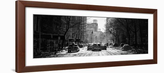 Panoramic View - Yellow Taxis on Fifth Avenue Snow in Manhattan-Philippe Hugonnard-Framed Premium Photographic Print