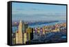 Panoramic views of New York City and Hudson River at sunset looking toward Central Park from Roc...-null-Framed Stretched Canvas