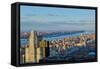 Panoramic views of New York City and Hudson River at sunset looking toward Central Park from Roc...-null-Framed Stretched Canvas