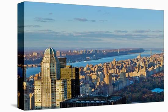 Panoramic views of New York City and Hudson River at sunset looking toward Central Park from Roc...-null-Stretched Canvas