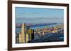 Panoramic views of New York City and Hudson River at sunset looking toward Central Park from Roc...-null-Framed Photographic Print