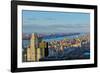 Panoramic views of New York City and Hudson River at sunset looking toward Central Park from Roc...-null-Framed Photographic Print