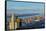 Panoramic views of New York City and Hudson River at sunset looking toward Central Park from Roc...-null-Framed Stretched Canvas