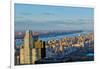 Panoramic views of New York City and Hudson River at sunset looking toward Central Park from Roc...-null-Framed Photographic Print