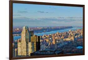 Panoramic views of New York City and Hudson River at sunset looking toward Central Park from Roc...-null-Framed Photographic Print