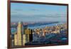 Panoramic views of New York City and Hudson River at sunset looking toward Central Park from Roc...-null-Framed Photographic Print