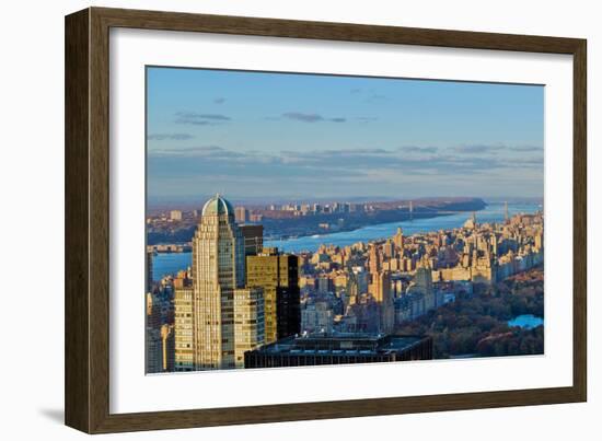 Panoramic views of New York City and Hudson River at sunset looking toward Central Park from Roc...-null-Framed Photographic Print