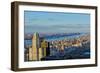 Panoramic views of New York City and Hudson River at sunset looking toward Central Park from Roc...-null-Framed Photographic Print