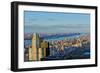 Panoramic views of New York City and Hudson River at sunset looking toward Central Park from Roc...-null-Framed Photographic Print