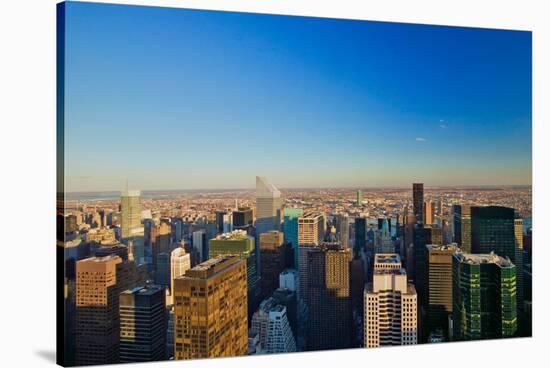 Panoramic views of New York City at sunset looking toward Central Park from Rockefeller Square "...-null-Stretched Canvas