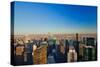 Panoramic views of New York City at sunset looking toward Central Park from Rockefeller Square "...-null-Stretched Canvas