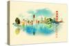 Panoramic Water Color Illustration San Francisco Scene-trentemoller-Stretched Canvas