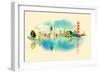 Panoramic Water Color Illustration San Francisco Scene-trentemoller-Framed Premium Giclee Print