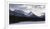 Panoramic winter landscape of the Canadian Rocky Mountains at the Lower Kananaskis Lake, Alberta, C-JIA HE-Framed Photographic Print