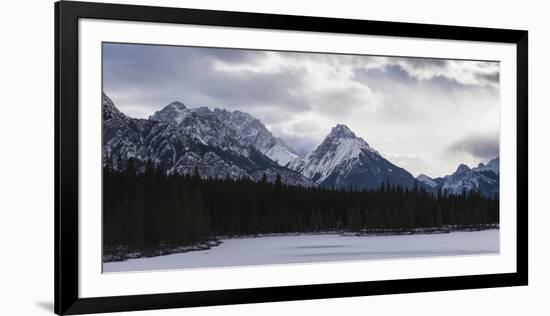 Panoramic winter landscape of the Canadian Rocky Mountains at the Lower Kananaskis Lake, Alberta, C-JIA HE-Framed Photographic Print