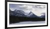 Panoramic winter landscape of the Canadian Rocky Mountains at the Lower Kananaskis Lake, Alberta, C-JIA HE-Framed Photographic Print