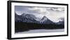 Panoramic winter landscape of the Canadian Rocky Mountains at the Lower Kananaskis Lake, Alberta, C-JIA HE-Framed Photographic Print