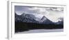 Panoramic winter landscape of the Canadian Rocky Mountains at the Lower Kananaskis Lake, Alberta, C-JIA HE-Framed Photographic Print