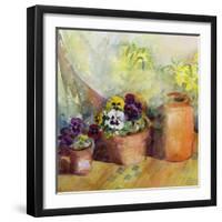 Pansies and Terracotta Pots-Karen Armitage-Framed Giclee Print