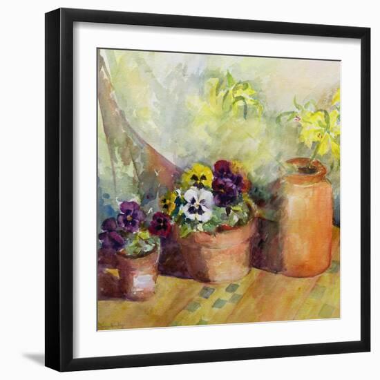 Pansies and Terracotta Pots-Karen Armitage-Framed Giclee Print