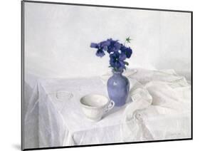 Pansies in a Blue Vase, Still Life, 1990-Arthur Easton-Mounted Giclee Print