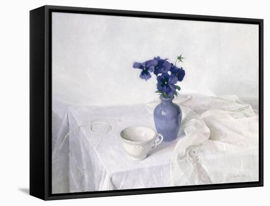 Pansies in a Blue Vase, Still Life, 1990-Arthur Easton-Framed Stretched Canvas